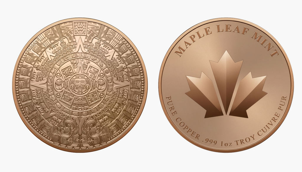Aztec Calendar 1oz .999 Fine Copper Round – Maple Leaf Mint
