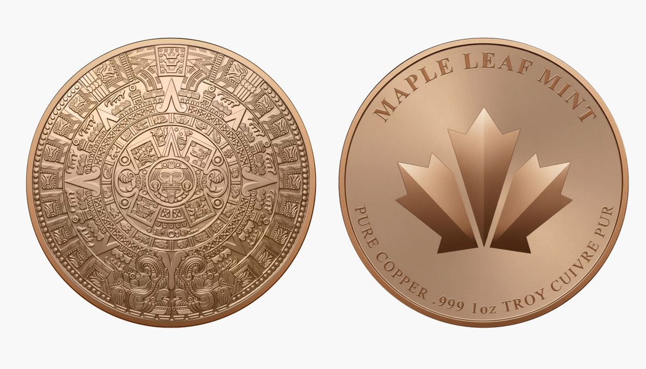 Aztec Calendar 1oz .999 Fine Copper Round – Maple Leaf Mint