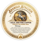 1 Kilo Arabischer Hengst .999 Feinkupfer – Jahr des Pferdes 2026