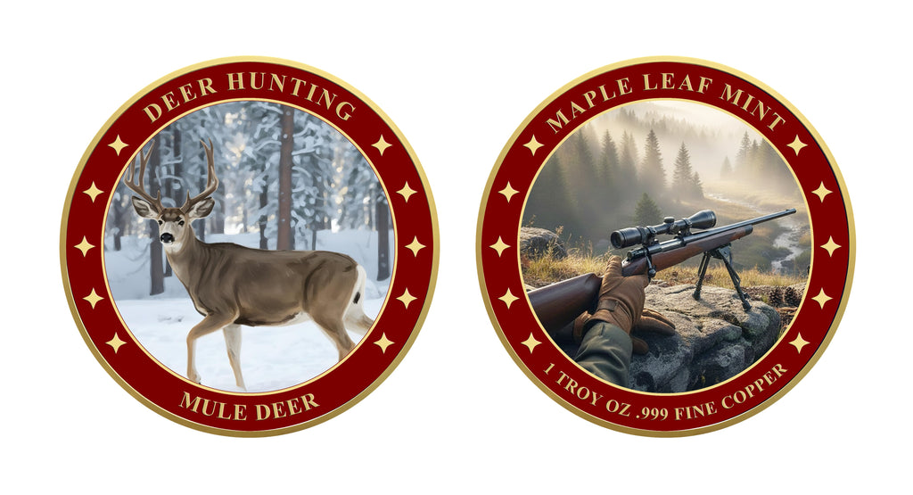 Mule Deer 1oz .999 Fine Copper Round UV Colorized – Deer Hunting Series